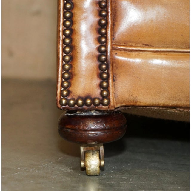 Comfortable Pair of Antique Chesterfield Victorian Brown Leather Club Armchairs For Sale - Image 10 of 17