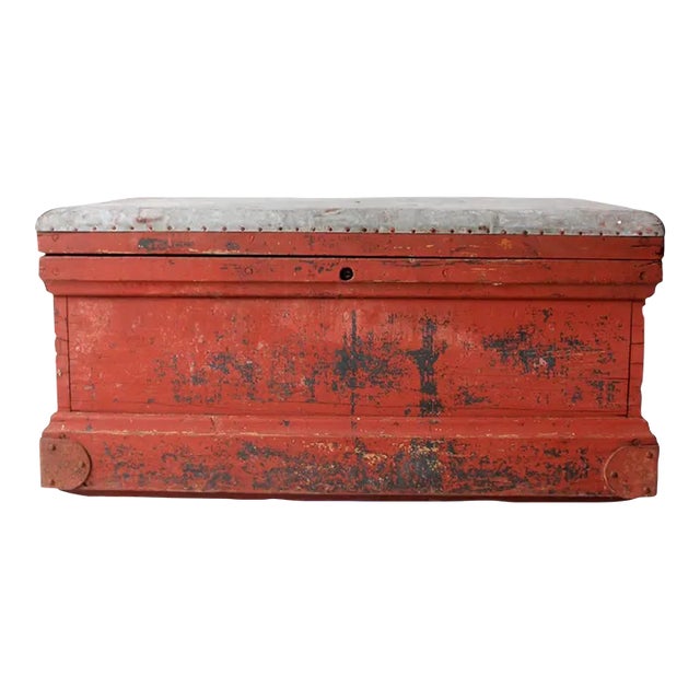 Antique Galvanized Top Wooden Chest For Sale