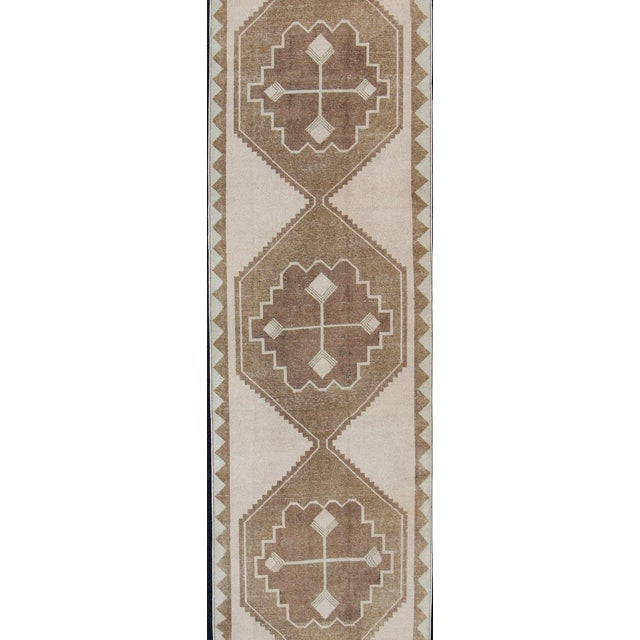 Measures: 3'8 x 13'4 Vintage Turkish Oushak Gallery Runner in Soft Beige and Taupe 3'8 x 13'4. Keivan Woven Arts / Rug/TU-...