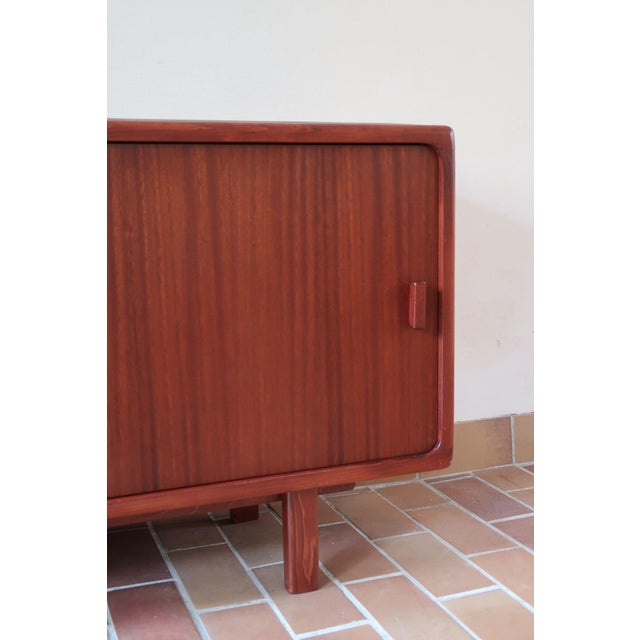 Wood Teak Sideboard with Sliding Doors and Black Vinyl Top, 1970s For Sale - Image 7 of 18