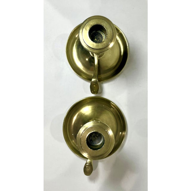Early 20th Century Pair of Vintage Brass Chamberstick Candlestick Holders For Sale - Image 5 of 5