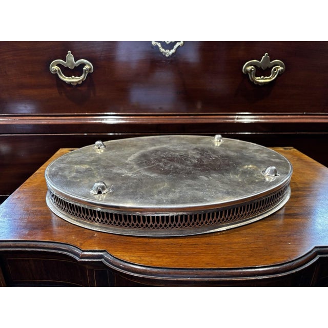 Silver Plate Gallery Tray on Bun Feet For Sale - Image 6 of 7