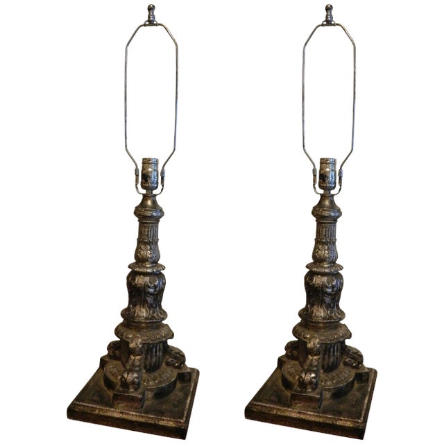 Iron Silver Leaf Architectural Elements Adapted as Lamps, 19th Century - a Pair For Sale