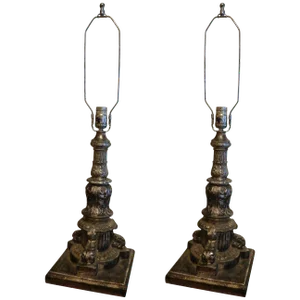 Iron Silver Leaf Architectural Elements Adapted as Lamps, 19th Century - a Pair