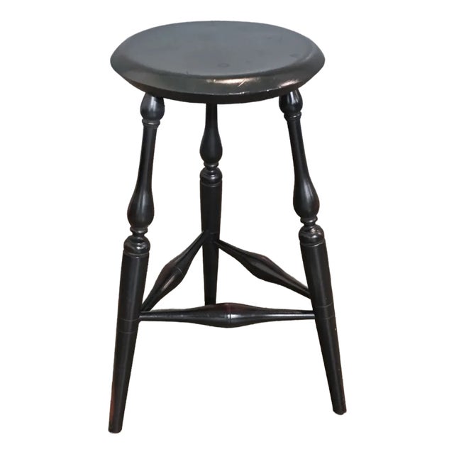 Late 20th Century Dark Green Windsor Tavern Stool Bench Made by Adriance Heritage Dartmouth, Mass For Sale