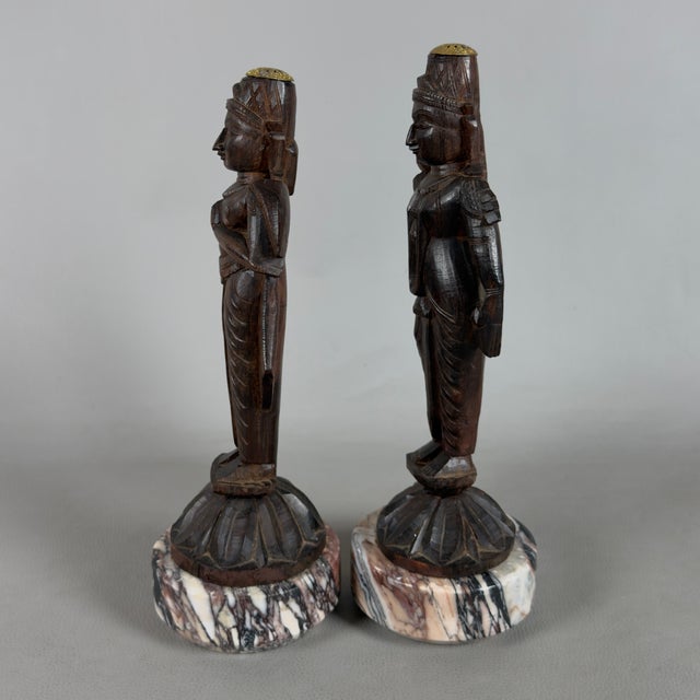 Artigianale, Ancient Asian Statues Deities, 20th Century, Carved Wood and Marble, Set of 2 For Sale - Image 5 of 11