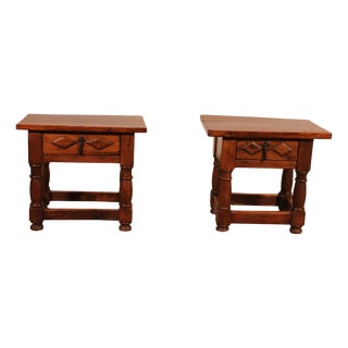 Spanish Walnut Bedside Tables, 1950s, Set of 2 For Sale