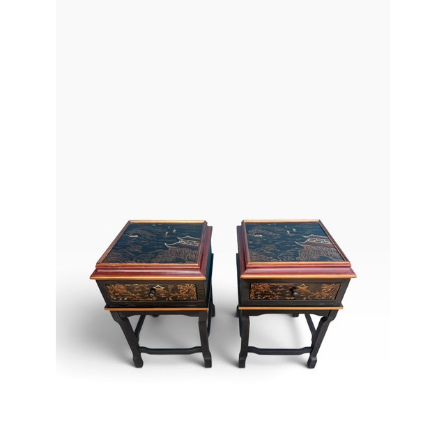 2000 - 2009 Chinoiserie Hand-Painted Gilt Asian Nightstands, Pair For Sale - Image 5 of 15