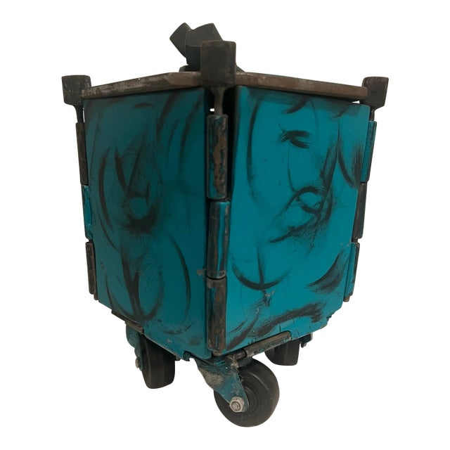 Jac R Ouellette (1961-), Vintage, Sculptural Steel Box on Wheels, Removable Lid, Signed, Dated For Sale