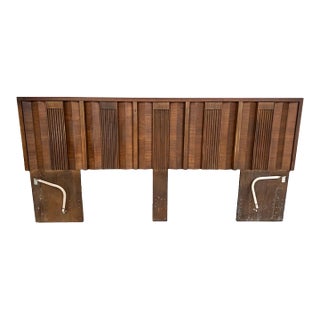 1970s Brutalist-Inspired King Size Headboard With Twin Metal Frames For Sale