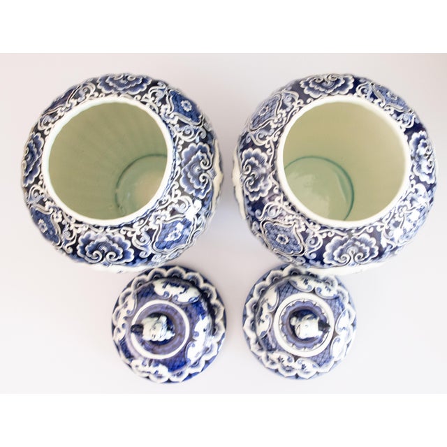 Ceramic Large Mid-Century Dutch Delft Lidded Ginger Jars Vases - A Pair For Sale - Image 7 of 14