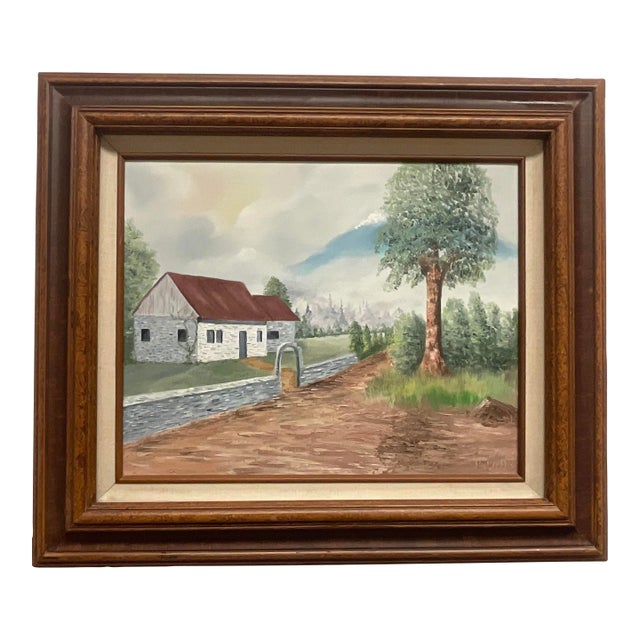 Vintage Impressionist Original Oil Painting, English House Down the Lane, Signed. For Sale