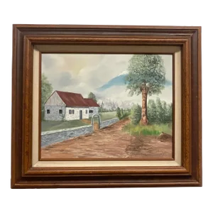 Vintage Impressionist Original Oil Painting, English House Down the Lane, Signed.