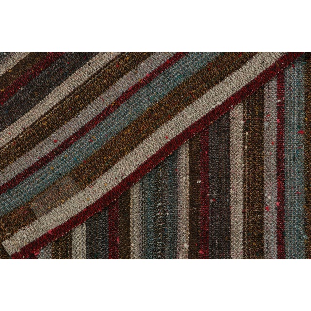 Textile 1950s Vintage Mid-Century Kilim Beige-Brown Red and Blue Striped Pattern For Sale - Image 7 of 7