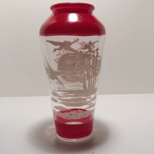 Vintage Glass Hand Painted Asian Vase With Birds For Sale - Image 12 of 12