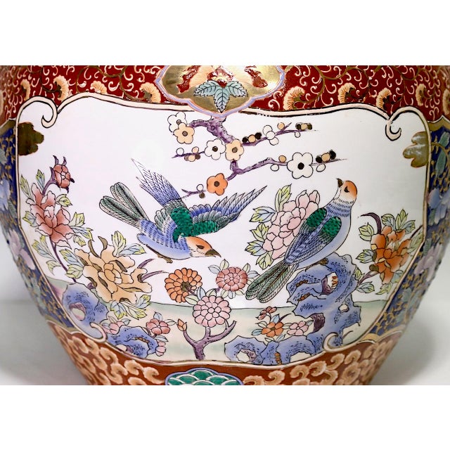 Large Chinese Export White Porcelain "Fish Bowl" Planter With Prunus, Birds and Flowers Chairish