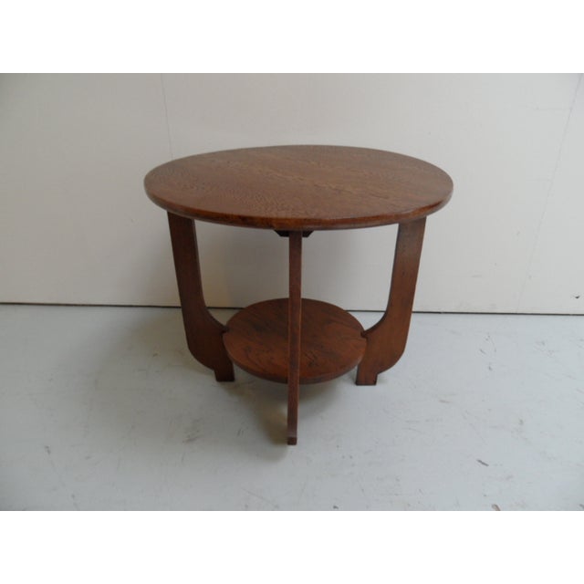 Art Deco Round Oak Coffee Table, 1920s For Sale - Image 10 of 10
