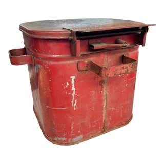 Vintage Red Industrial Waste Basket-Garage Oil Rags For Sale