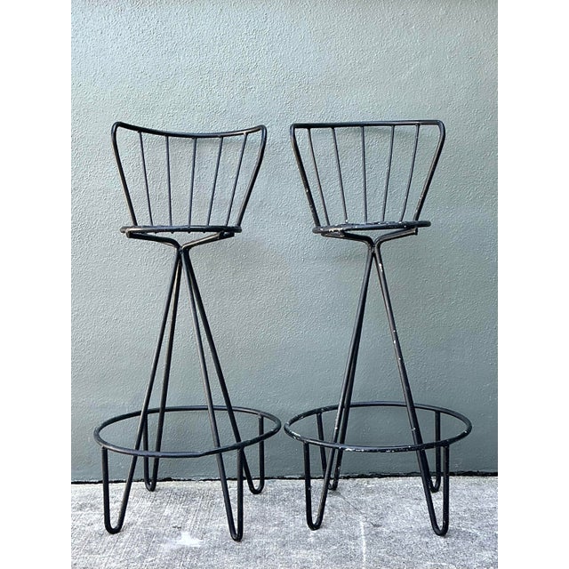 Vintage Atomic MCM Wrought Iron Barstools - A Pair For Sale - Image 12 of 12