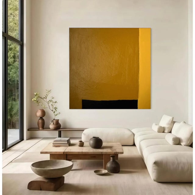A subtle balance of colors and shapes. this original minimalist painting is characterized by warm tones of ochre, soft...