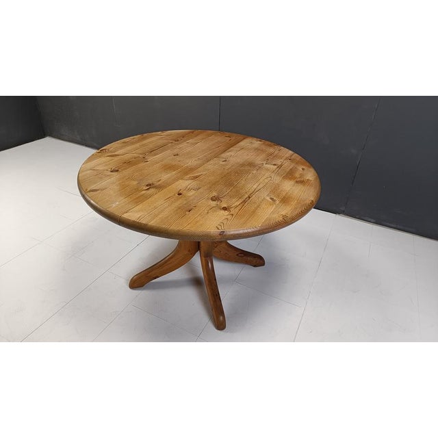 Round Pine Wood Dining Table by Rainer Daumiller, 1970s For Sale - Image 9 of 10