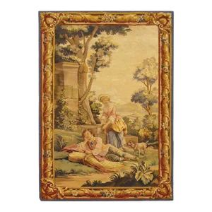 Late 19th Century French Aubusson Rustic Pastoral Tapestry, People in Repose