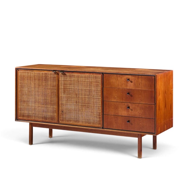 Mid-Century Modern Jack Cartwright for Founders Mid Century Walnut and Cane Credenza For Sale - Image 3 of 10