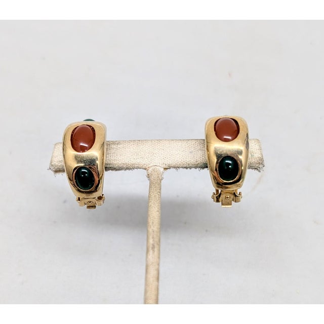 Mid-Century Modern Vintage 1960s Signed Hattie Carnegie Cabochon Half Hoop Clip Earrings-2 Pieces For Sale - Image 3 of 11