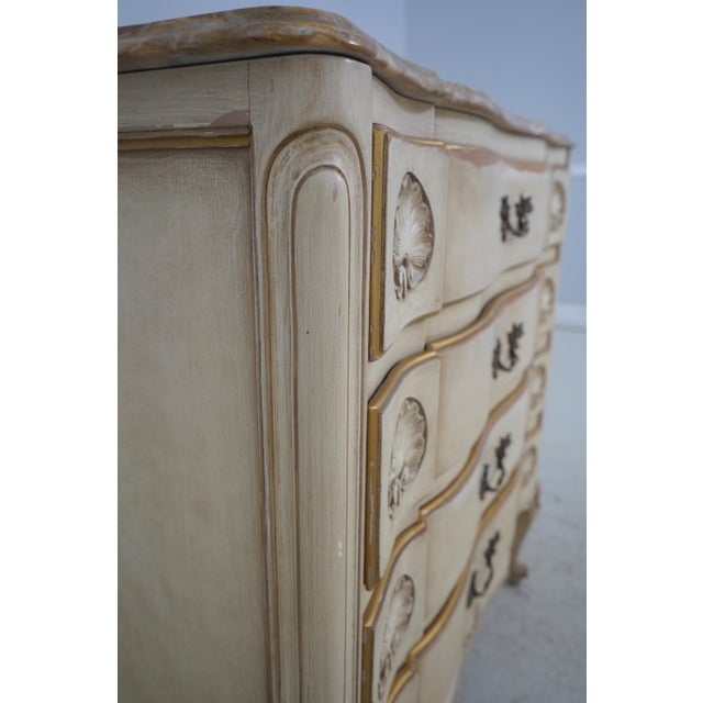Pair Vintage 4 Drawer Marble Top Shell Carved Chests For Sale - Image 10 of 12