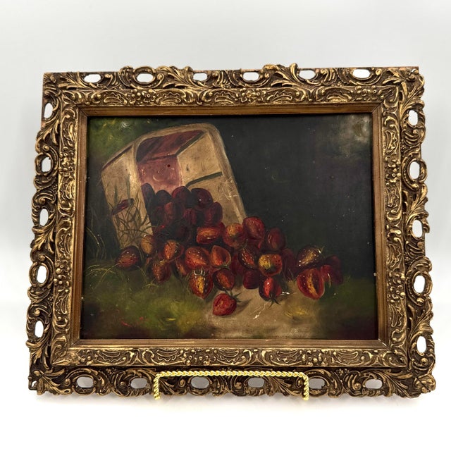 Antique 1892 Strawberry Still Life Oil Painting Signed Ornate Gilt Frame For Sale In Tampa - Image 6 of 12