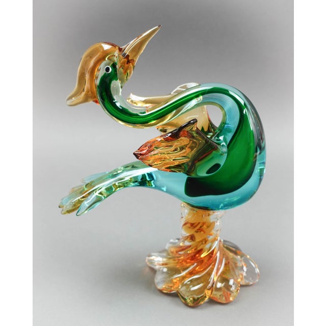 Seguso Vintage Late 20th Century Murano Italian Sommerso Art Glass Heron Egret Bird Sculpture For Sale - Image 4 of 10