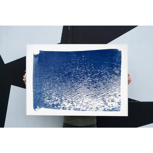 Blue Lake Ripples, Large (100x70cm) Handprinted Cyanotype on Watercolor Paper, Limited Edition For Sale In Miami - Image 6 of 12