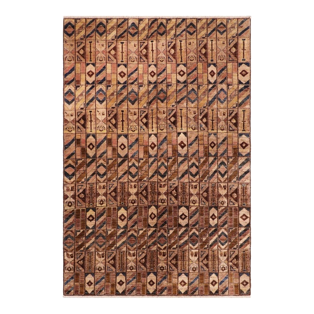 Shabby Chic Gabbeh Brown/Beige Wool Rug - 6'0'' X 8'8'' For Sale