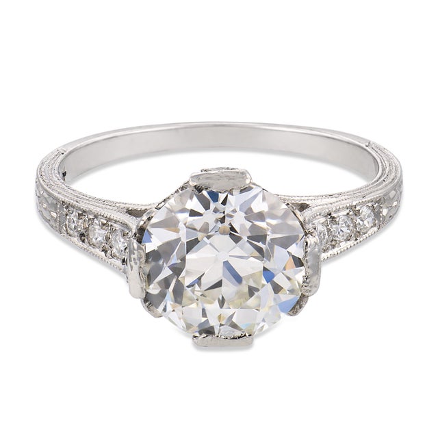 Art Deco Art Deco Gia 2.14 Carat Old European Cut Diamond Platinum Engagement Ring, Size 5 For Sale - Image 3 of 6