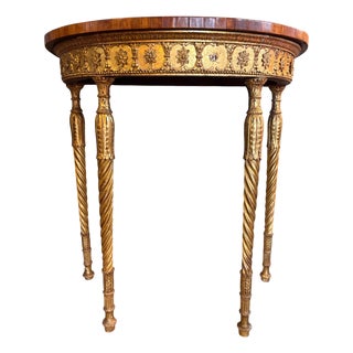 Antique Giltwood Demi-Lune Console Table With Satinwood Inlay For Sale