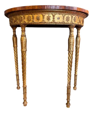 Antique Giltwood Demi-Lune Console Table With Satinwood Inlay
