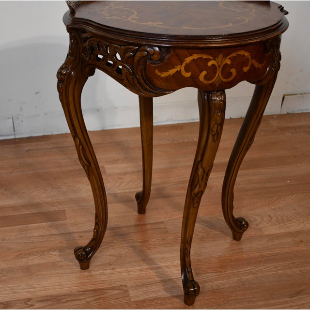1920s 1920s Antique French Louis XV Walnut & Satinwood Inlay Side / End Table For Sale - Image 5 of 10