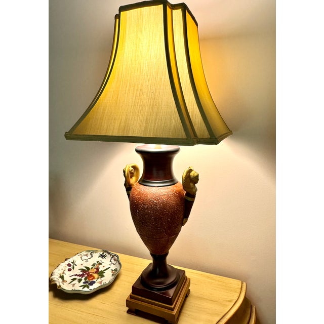 2000 - 2009 Pair of Designer Neoclassical Urn Lamps With Winged Cherubs & Brass Accent For Sale - Image 5 of 6