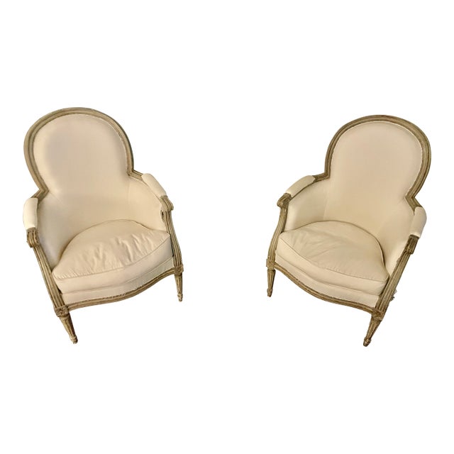 Early 20th Century Louis XVI–style Bergère Armchairs- Pair For Sale