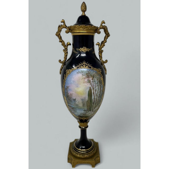 French Antique French Sèvres Porcelain Ormolu Gilt Bronze Dore Urn Vase Centerpiece For Sale - Image 3 of 11