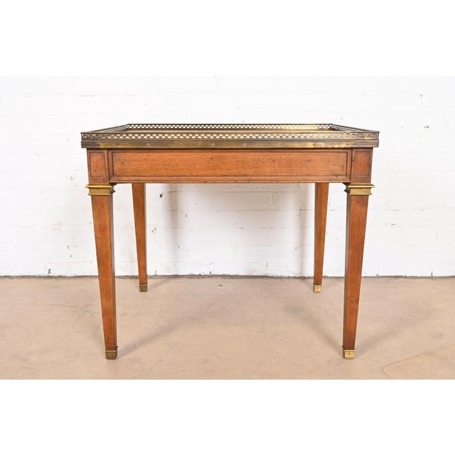Baker Furniture French Regency Louis XVI Walnut, Burl Wood, and Brass Tea Table For Sale - Image 9 of 11