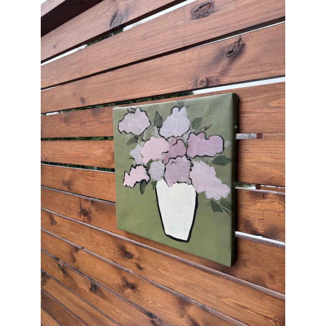 2020s Pastel Floral Wall Art, Abstract Flower Painting in Soft Pink and Green, Modern Minimalist Botanical Art, Original Oil Painting, Neutral Home Decor For Sale - Image 5 of 5