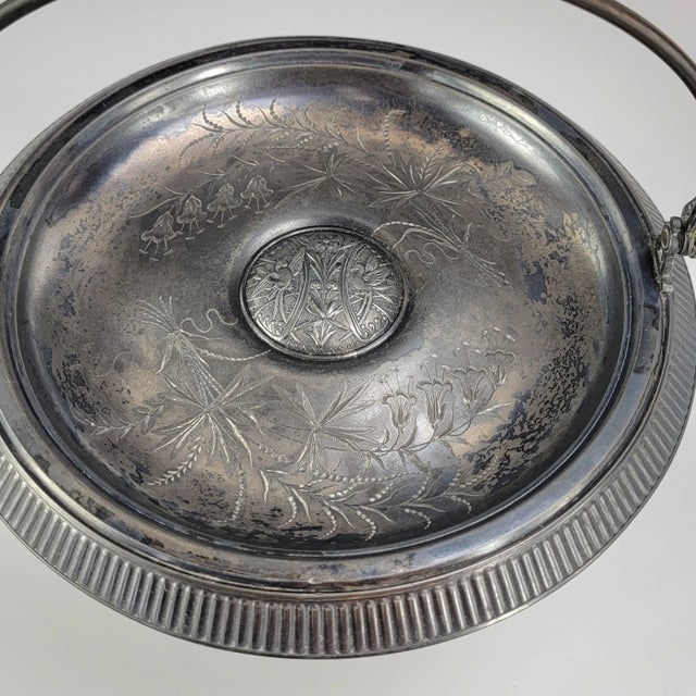 Metal Antique Pairpoint Quadruple Plated Bridal Basket Compote With Etched Birds and Flowers #1223 For Sale - Image 7 of 13