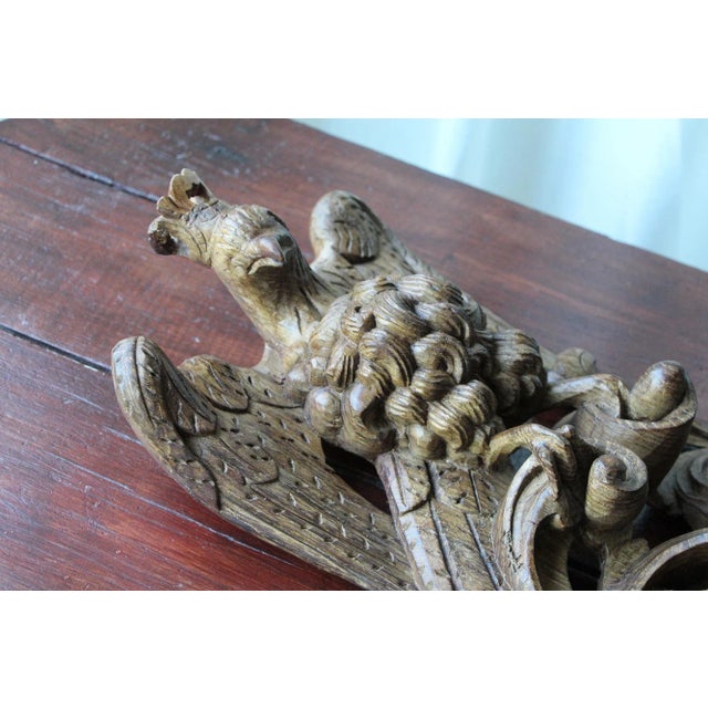17th Century Antique Portuguese Bird Wearing Crown Wood Figure For Sale - Image 6 of 13