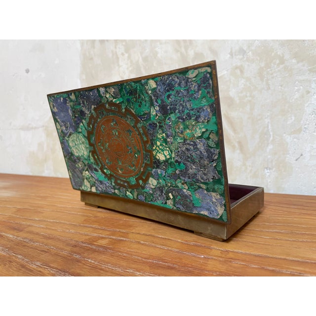 Vintage Mexican Modern Los Castillo Mixed Metal and Stone Box For Sale In Philadelphia - Image 6 of 12