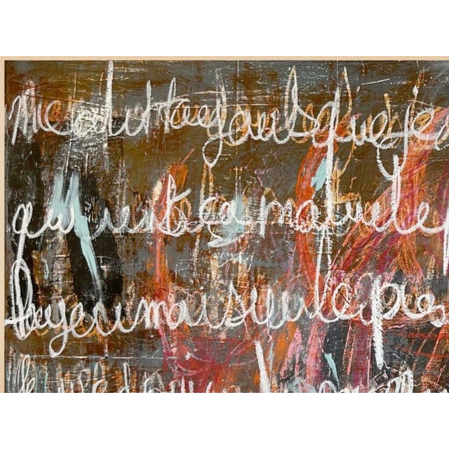 Contemporary Christiane Corcelle "Dictée" Mixed Media on Canvas, Large Abstract Painting With White Handwriting on Dark Ground, 2024 For Sale - Image 3 of 7