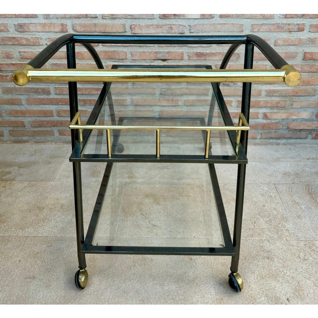 Vintage Serving Bar Cart in Brass and Glass, 1980s For Sale - Image 17 of 18