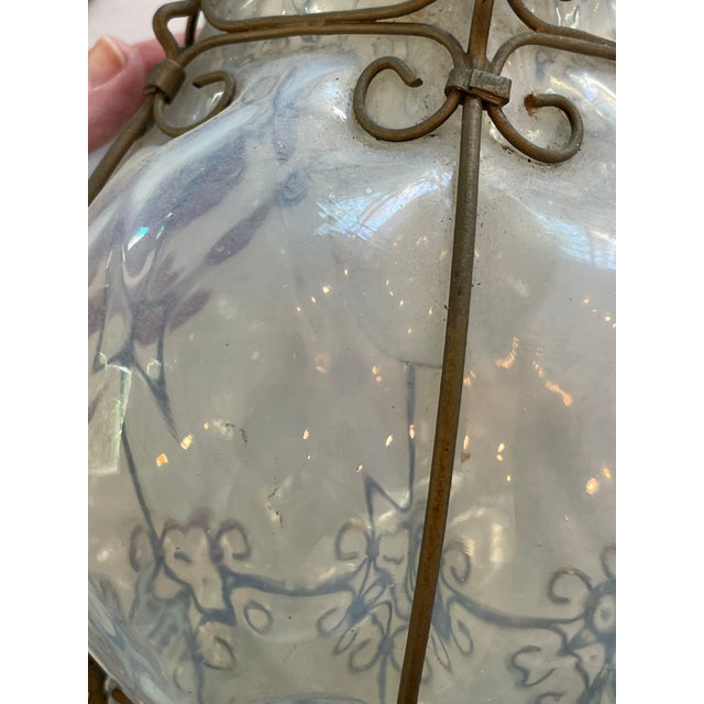 Mid-Century Modern Mid 20th Century Mid-Century Italian Handblown Murano Glass Cage Pendant Light For Sale - Image 3 of 5
