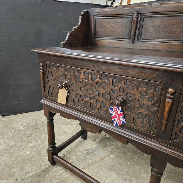 Mid 19th Century Mid 19th Century Jacobean Oak 2 Drawer Sideboard With Turned Legs and Stretcher Base For Sale - Image 5 of 8