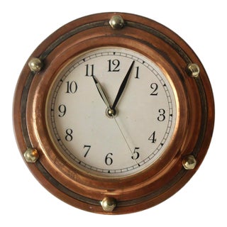 Vintage Mid-Century Korean Copper Brass Nautical Porthole-Style Wall Clock For Sale